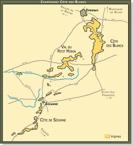 Champagne: Carte de la Côte des Blancs