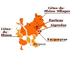 Carte des vins du Rhône sud