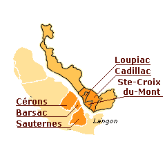 Carte des vins liquoreux bordelais