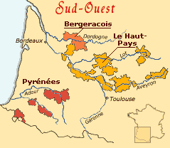 Carte des vins du Sud-Ouest