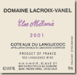 Etiquette Domaine Lacroix-Vanel - Clos Mélanie