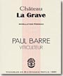 Etiquette Paul Barre - Château La Grave